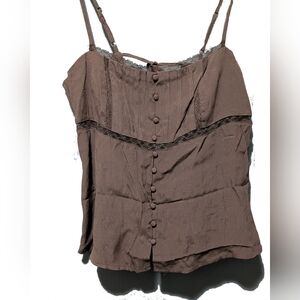 Wild Fable Dark Brown Lace-Trim Button-Front Cami